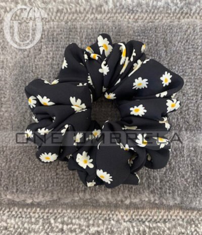 Black floral printed scrunchie