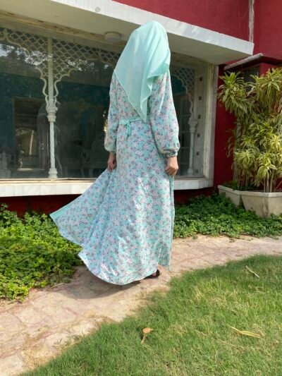 Sky blue floral-Double coat - Image 3