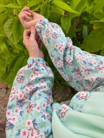 Sky blue floral-Double coat - Image 5