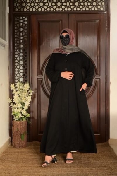 Basic Front open abaya- Black - Image 2