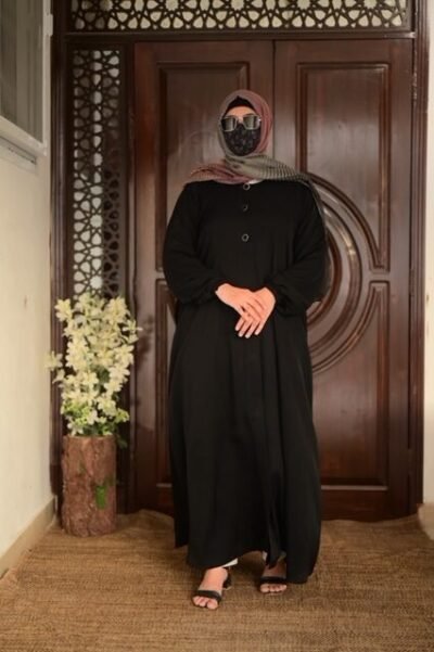 Basic Front open abaya- Black - Image 3