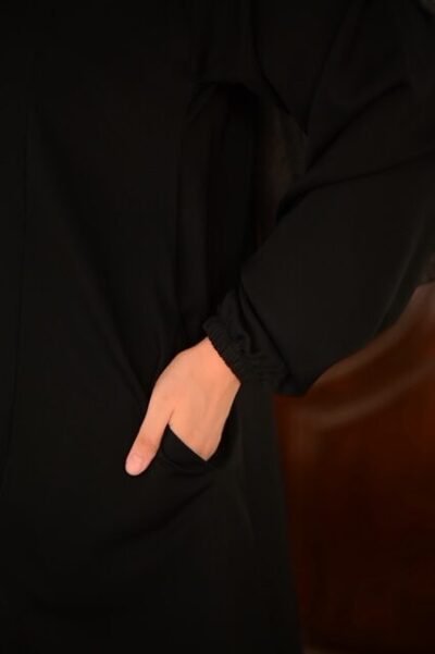 Basic Front open abaya- Black - Image 7