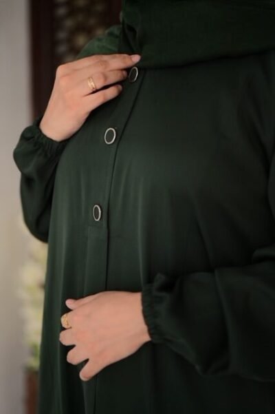 Basic Front open abaya- Dark Green - Image 8