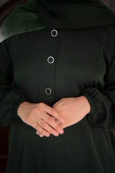 Basic Front open abaya- Dark Green - Image 4