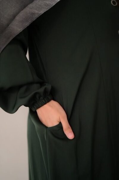 Basic Front open abaya- Dark Green - Image 6