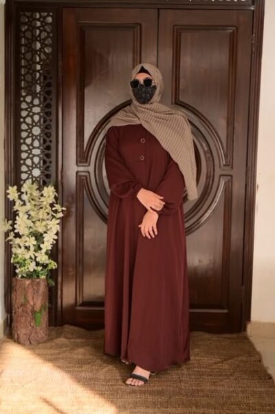 Basic Front open abaya- Maroon - Image 4