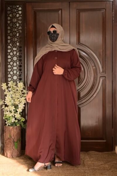 Basic Front open abaya- Maroon - Image 2