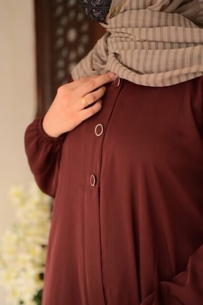 Basic Front open abaya- Maroon - Image 6