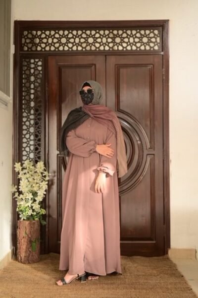 Basic Front open abaya- Muave - Image 2