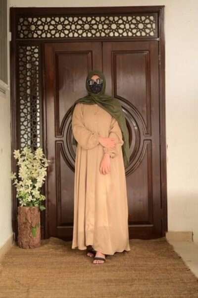 Basic Front open abaya- Gold - Image 3