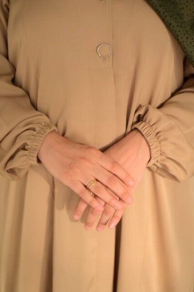 Basic Front open abaya- Gold - Image 4