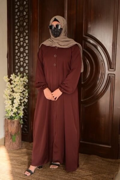 Basic Front open abaya- Maroon - Image 3