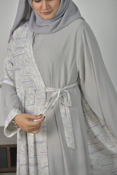 Grey lines printed- cross body style kimono - Image 4