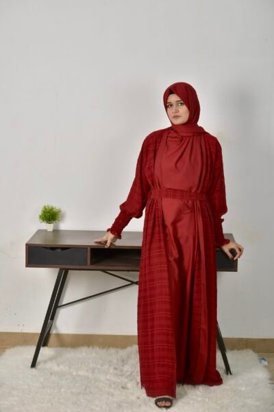 Checked Georgette Double coat - Maroon - Image 3