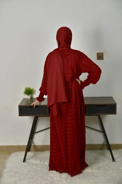 Checked Georgette Double coat - Maroon - Image 6