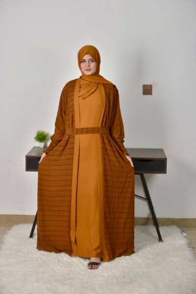 Checked Georgette Double coat -Caramel - Image 5