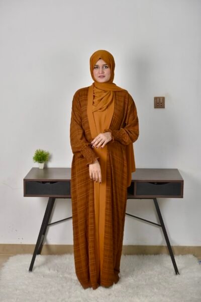 Checked Georgette Double coat -Caramel - Image 4