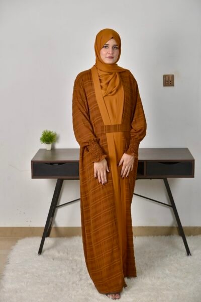 Checked Georgette Double coat -Caramel - Image 2