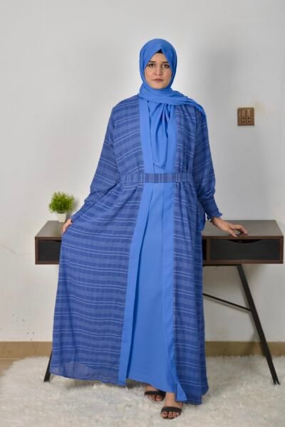 Checked Georgette Double coat -Yale blue - Image 2