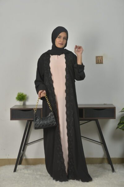 Lace Detailed Kimono & Inner abaya - Image 2