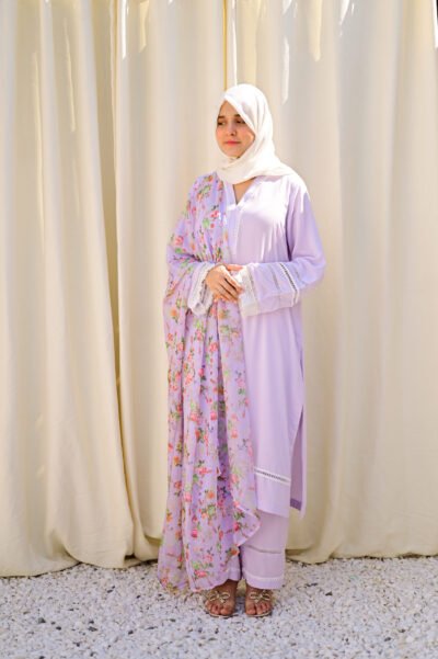 3 pc stitched - Casual Pret ( Lilac ) - Image 7