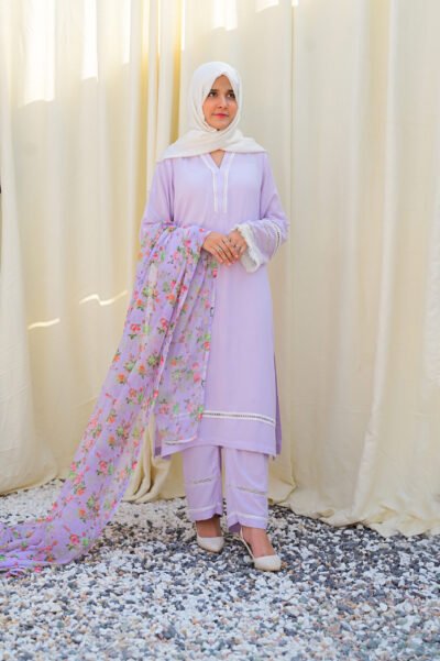 3 pc stitched - Casual Pret ( Lilac ) - Image 2