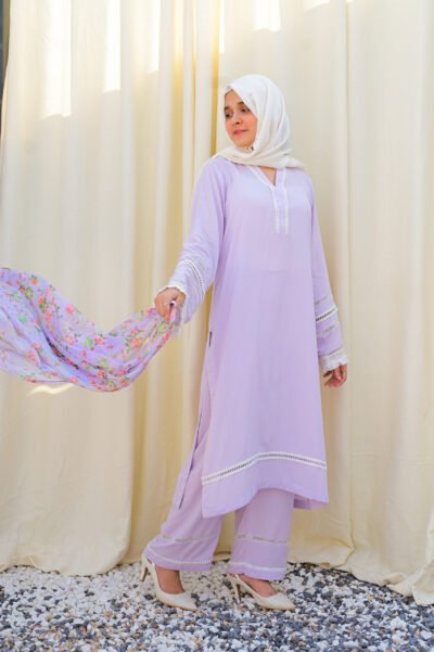 3 pc stitched - Casual Pret ( Lilac ) - Image 5