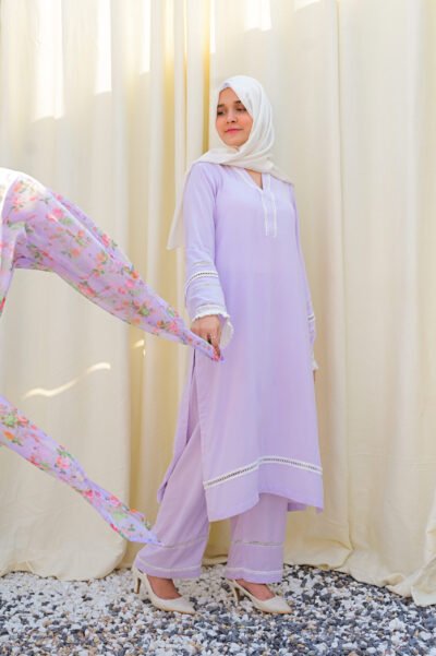 3 pc stitched - Casual Pret ( Lilac ) - Image 6