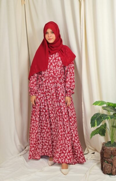 Maroon Floral- Maxi abaya/dress - Image 2